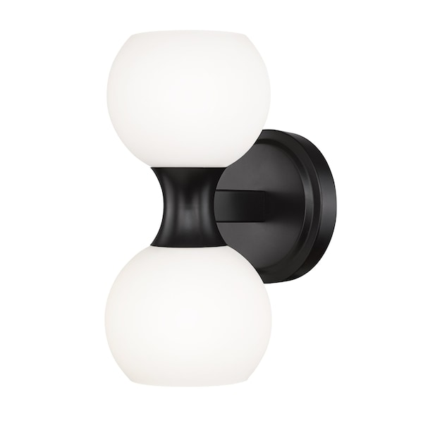 Artemis Wall Sconce, 2-Light, 6.5 In.W X 5 In.L X 10.75 In.H, Matte Black/Matte Opal